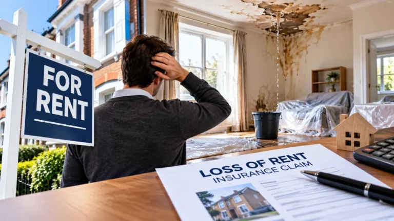 Landlord reviewing a loss of rent insurance claim after water damage makes a UK rental property uninhabitable.